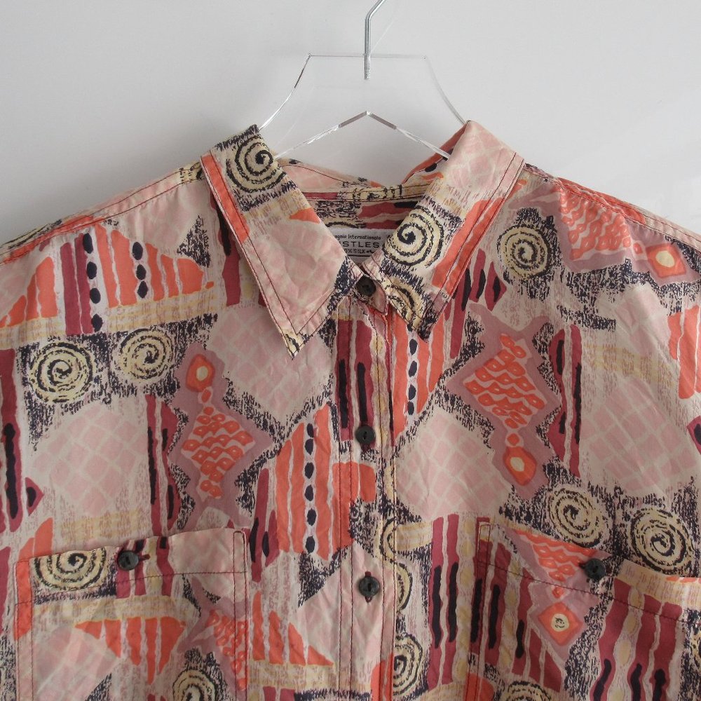 Men's WHISTLES Men's 100% Silk Shirt Sz Large Button Up Short Sleeve Multicolor - Picture 2 of 12